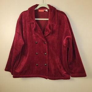 Liz Claiborne Jacket Women Size Petite Large Burgundy Red Blazer Corduroy Fleece